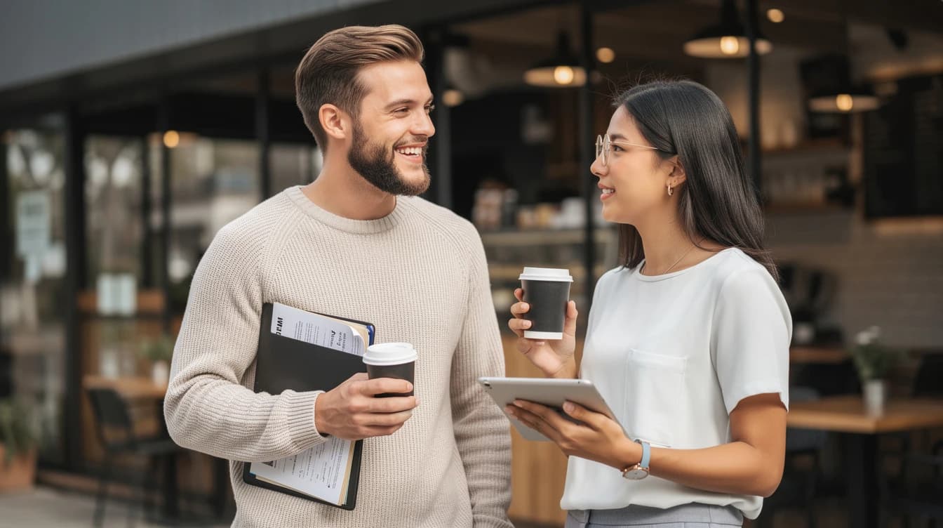 Two professionals catching up over coffee